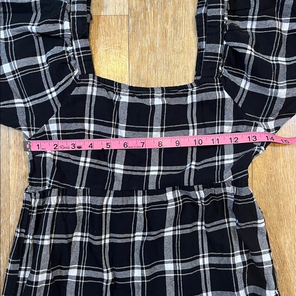 Asos Violet Romance Midi Dress Puff Sleeve Tiered Black White Plaid Check Size 4 - Picture 12 of 14